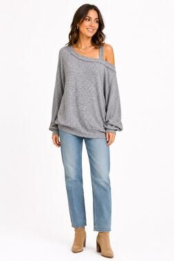 Free People We The Free Gray Marled Off Shoulder Oversized Sweater Medium